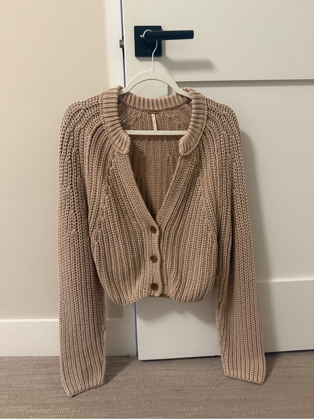 Free People Taupe Chunky Knit Button Cardigan